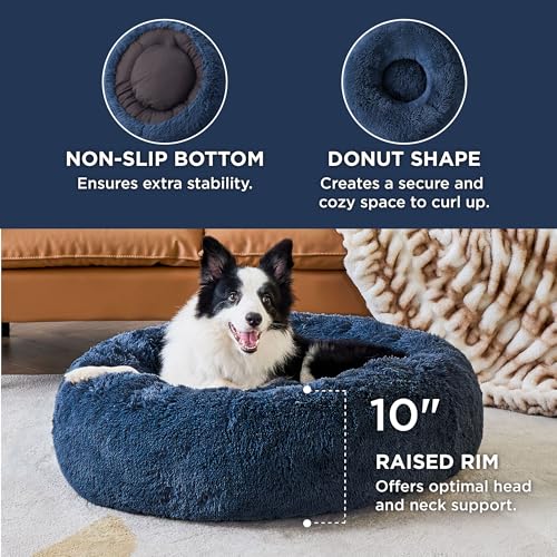 Calming Dog Beds Large Sized Dog Donut Washable Pet Bed (36"L x 36"W x 10"Th / Navy)