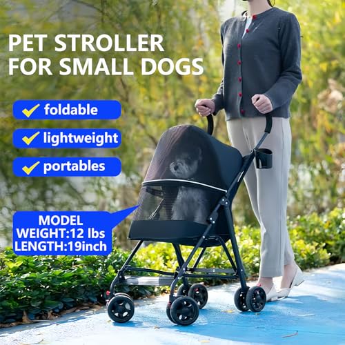Cat Stroller Foldable Lightweight for Small Dogs Cats 0 (black)