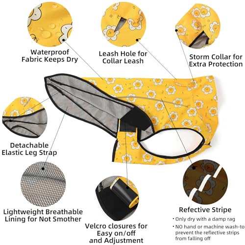 Dog Raincoat Adjustable Waterproof Reflective Rain Jacket for Small Medium Large Dogs (M Chest 26"-32" / Yellow Sun)