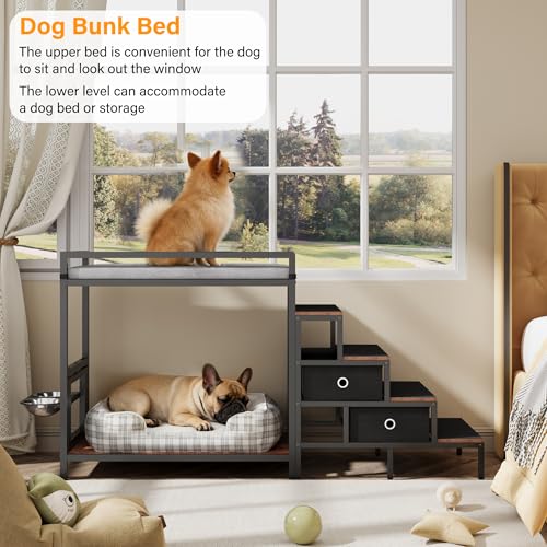 Dog Window Perch with 360° & Adjustable Raised Feeder (Brown)