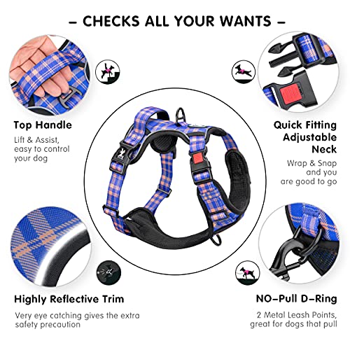 Plaid Dog Harness Small (S / Checkered Blue & Orange)