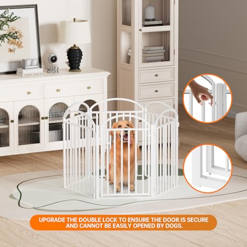 6 Panels Full Matel Freestanding Dog Gates with Door (【6 Panels with Door】144"W*32H" / White)