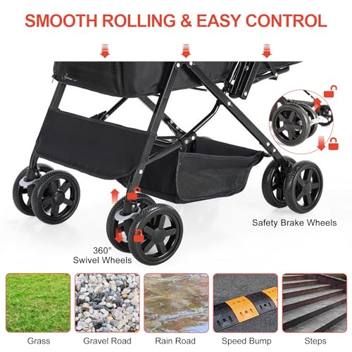 Pet Stroller with Reversible Handle for Dogs (Black)