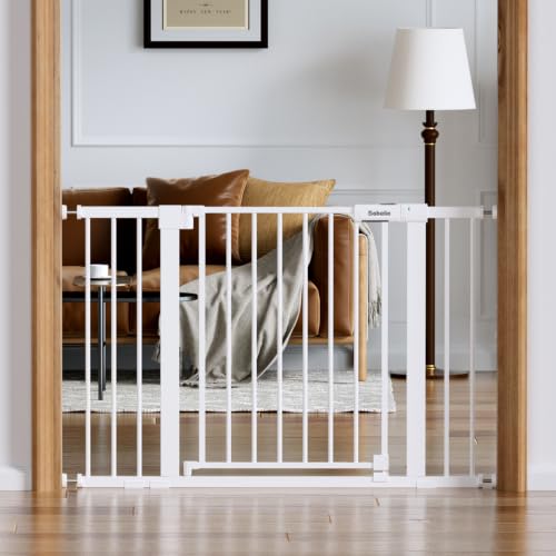31 46" Baby Gate for Stairs (White / 31-46"W, 30"H)