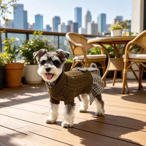 Small Dog Sweater Dress with Bowtie Turtleneck (X-Large (21-28lbs) / Brown)