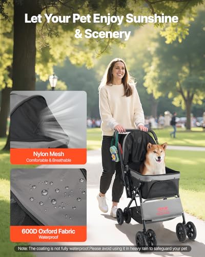 Pet Stroller 44 lbs Weight Capacity (4 wheels, For Pets up to 40 Pound)