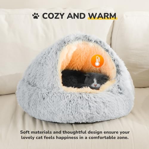 Cat Bed Hooded Cat Beds for Indoor Cats or Small Dogs (25.0"L x 25.0"W x 19.0"Th / gray)
