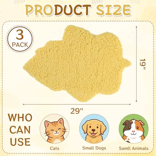 3 Pack Self Warming Pet Bed Leaf Shape Self Heating Cat Dog Mat Washable Thermal Sleeping Pad for Indoor Outdoor Hedgehog (Light Yellow / Large-19"x29")