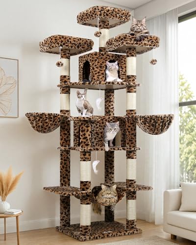 Big XXL Cat Tower for Indoor Multiple Cats (Leopard Print / 80inch)
