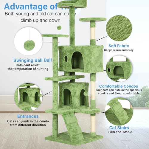 70" Cat Tree Tower (Green)