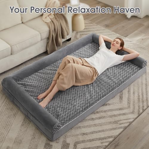 Orthopedic Washable Human Dog Bed for Adult & Dog Cozy Sleep (71"l x 46"w x 7"th / Grey)