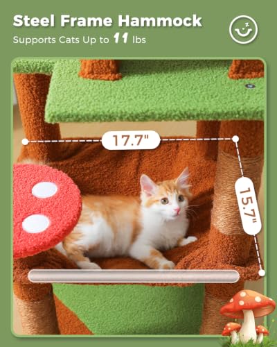 45.7" Mushroom Cat Tree with Metal Hammock (Brown / 45.7in)