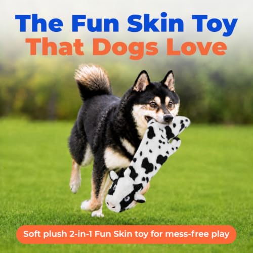 2-in-1 Stuffless Squeaky Dog Toy - Cow, Medium (Cow / Medium)