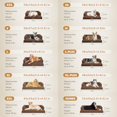 Orthopedic XL Dog Bed with Bolster for Extra Large Size Dogs (42.0"L x 30.0"W x 8.0"Th / Coffee)