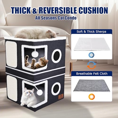 2 Story Cat House for Indoor Cats (Dark Grey / Double)