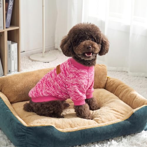 3 Pack Dog Sweaters for Small Dogs Girl Boy Winter Fleece Clothes Warm Soft Dog Sweatshirt Outfit for Dogs Cats Pet Apparel (Wine red+purple+Pink / M (Back: 13.7", Chest: 17.7", 10-14 lbs))