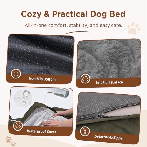 Waterproof Orthopedic Dog Bed for Medium Size Dog (30.0"L x 20.0"W x 7.0"Th / Dark Green)