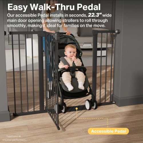 36 in Extra Tall Baby Gate for Stairs (Black / 29.7-51.5"W x 36"H)