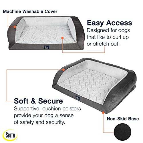 Orthopedic Quilted Couch Dog Bed for Pets (38.0"L x 27.0"W x 10.0"Th / Slate Gray)