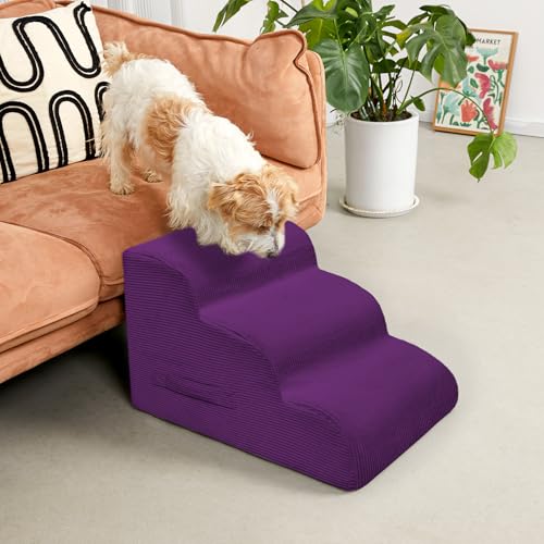 3 Step Dog Stairs Pet Ramp for High Beds (Purple / 3-Step 16"H)