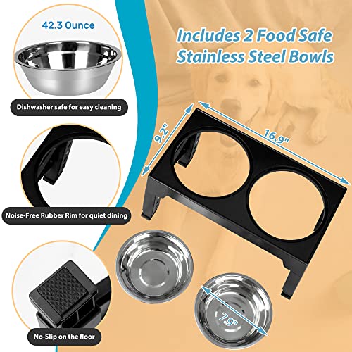 Elevated Dog Bowls with 2 Stainless Steel Dog Food Bowls (Black)