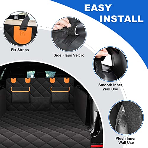 4-in-1 SUV Cargo Liner for Dogs, Non-Slip Water Resistant Pet Trunk Mat with Side Flaps Protector & Back Seat Organizer, Dog Backseat Cover for SUVs Vans (Cargo liner / Standard)