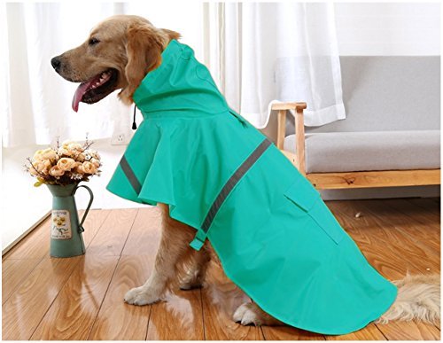 Large Dog Raincoat Adjustable Pet Waterproof Clothes Lightweight Rain Jacket Poncho Hoodies with Strip Reflective (Lake Blue / XL)