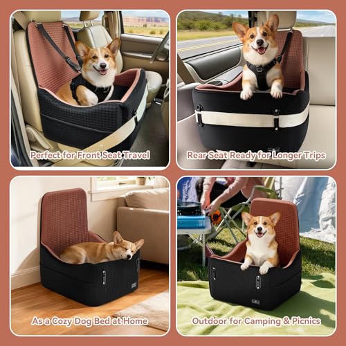 Dog Booster Car Seat with Patented Safety System (Black/Brown / Medium)