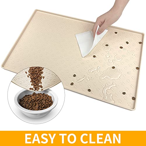 Silicone Pet Placemat for Dog and Cat (31.5"L x 23.6"W / Beige)