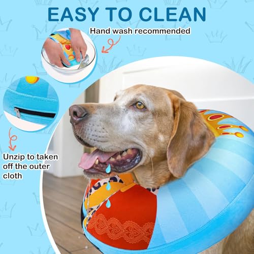 Dog Cone Alternative After Surgery Donut Collar (Sky Blue King / L(Neck 16"-18"))