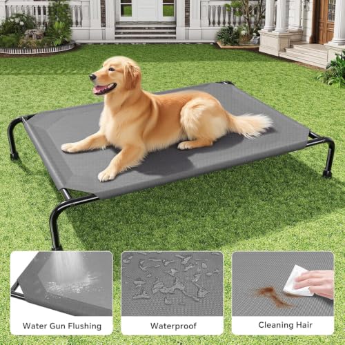 Raised Dog Bed for Large Dogs (47.75"L x 30.5"W x 8"Th / Dark Grey)