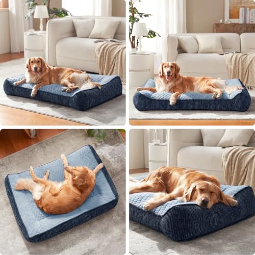 XL Orthopedic Dog Beds Large Sized Dog (L Plus(38"L x 28"W x 8"Th) / Blue)