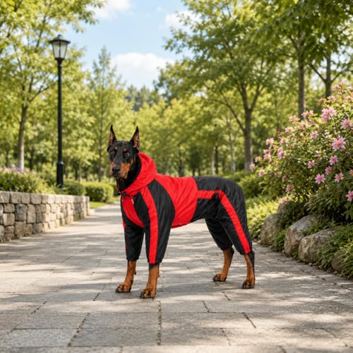 Welsh Corgi Dog Hooded Raincoat (D-M (for Dachshund/Corgi) / Red)