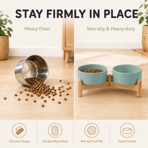 Ceramic Dog Bowls Elevated (Light Green)