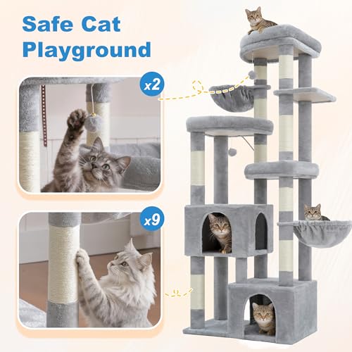 Cat Tree Tower with Tiered Padded Platforms (Light Gray)