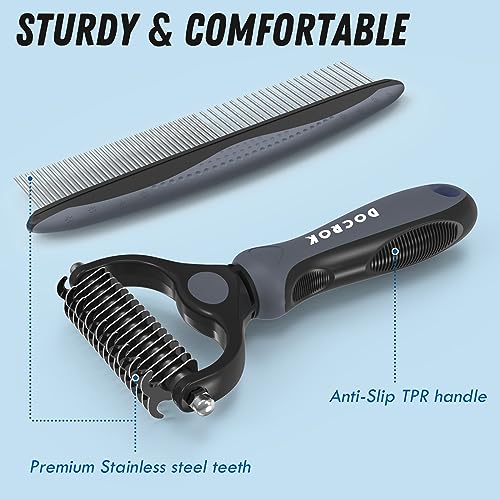 Pet Grooming Brush and Metal Comb Combo for Dogs & Cats (Gray)