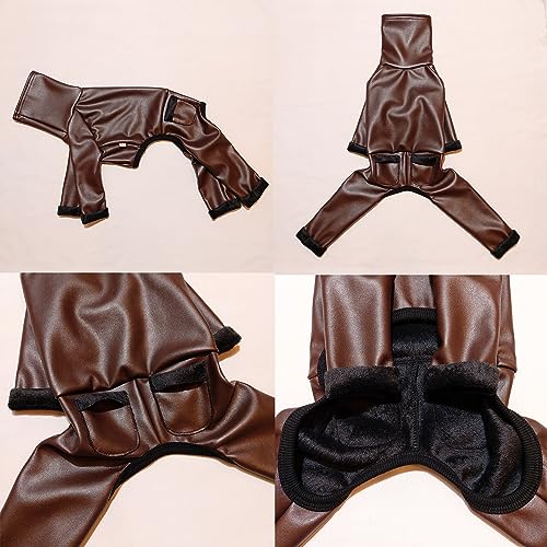 D Doggy Star Italian Greyhound Coat Stretchable Artificial Leather Fleece Lining Clothes Whippet for Dog (2XL / Leather Brown)