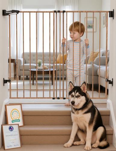 34" Extra Tall No Bottom Bar Baby Gate (Brown Wood Pattern - B17 / 34" H, 26-43" W-Standard)