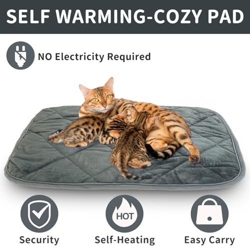 Self Warming Cat Bed Indoor (Large 35 x 23 inch / Gray)