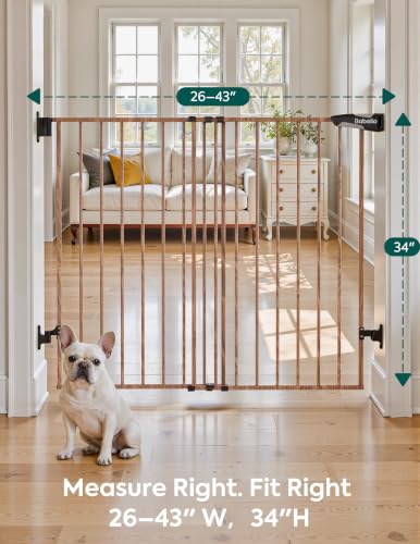 34" Extra Tall No Bottom Bar Baby Gate (Brown Wood Pattern - B17 / 34" H, 26-43" W-Standard)