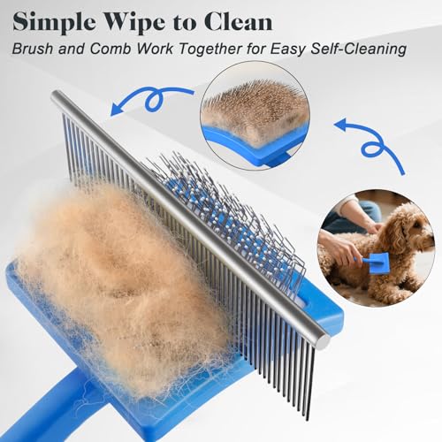 2PCS Slicker Brush for Dogs & Pet Comb (Blue / Gentle Large)