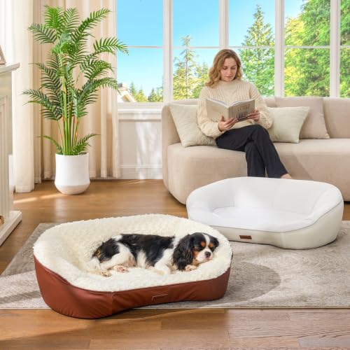 45D Orthopedic Memory Foam Dog Bed Sofa with 2 Washable Cover Brown (Brown+Beige)