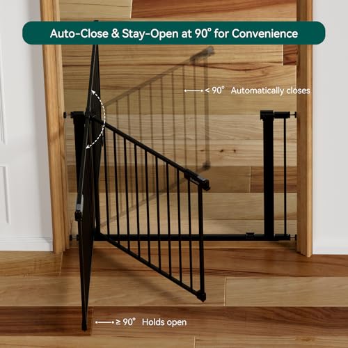 Baby Gate for Stairs No Drilling (Black / 31-36"W, 30"H)