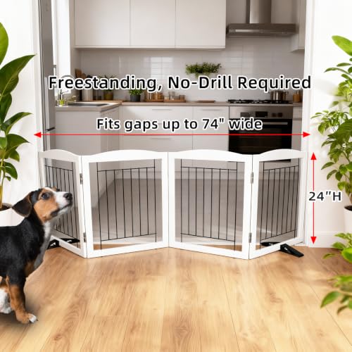 Freestanding Dog Fence Indoor (White / 【4 Panels】80''w x 24''h)
