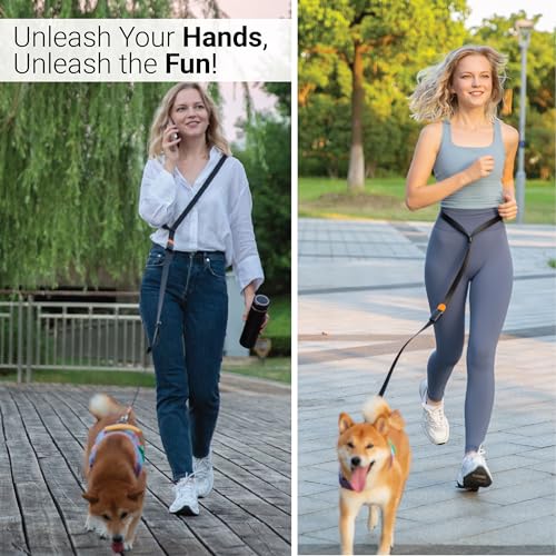 4-in-1 Hands Free Dog Leash, Versatile Crossbody/Waist Dog Leash with Easy Release Buckle, Easy Adjust to Fit Your Body and Waist for Walking, and Running Your Doggy (Army Green) (Army Green)