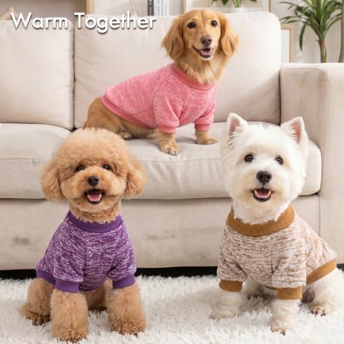 3 Pack Dog Sweaters for Small Dogs Girl Boy Winter Fleece Clothes Warm Soft Dog Sweatshirt Outfit for Dogs Cats Pet Apparel (Khaki+Pink+Purple / M (Back: 13.7", Chest: 17.7", 10-14 lbs))