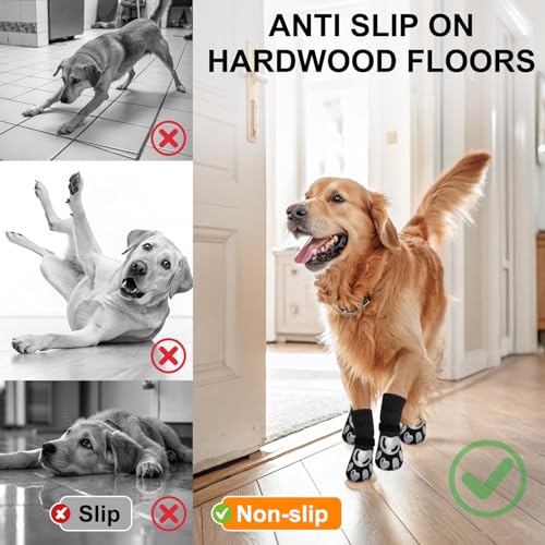Dog Socks to Prevent Licking Paws Double Sided Grip Traction (Black(Paw) / XS(1.5"-1.7" W | Pack of 4))