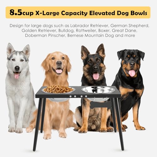 Metal Raised Dog Bowl Stand for Extra Large & Large (Height-15inch / Black-X)