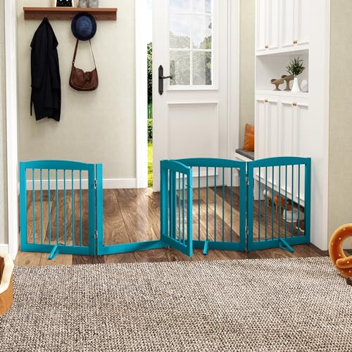 Freestanding Dog Gate with Door (4 Panel 24" / Blue)