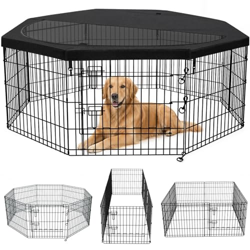 Foldable Metal Dog Exercise Pen (Black / 24''H)